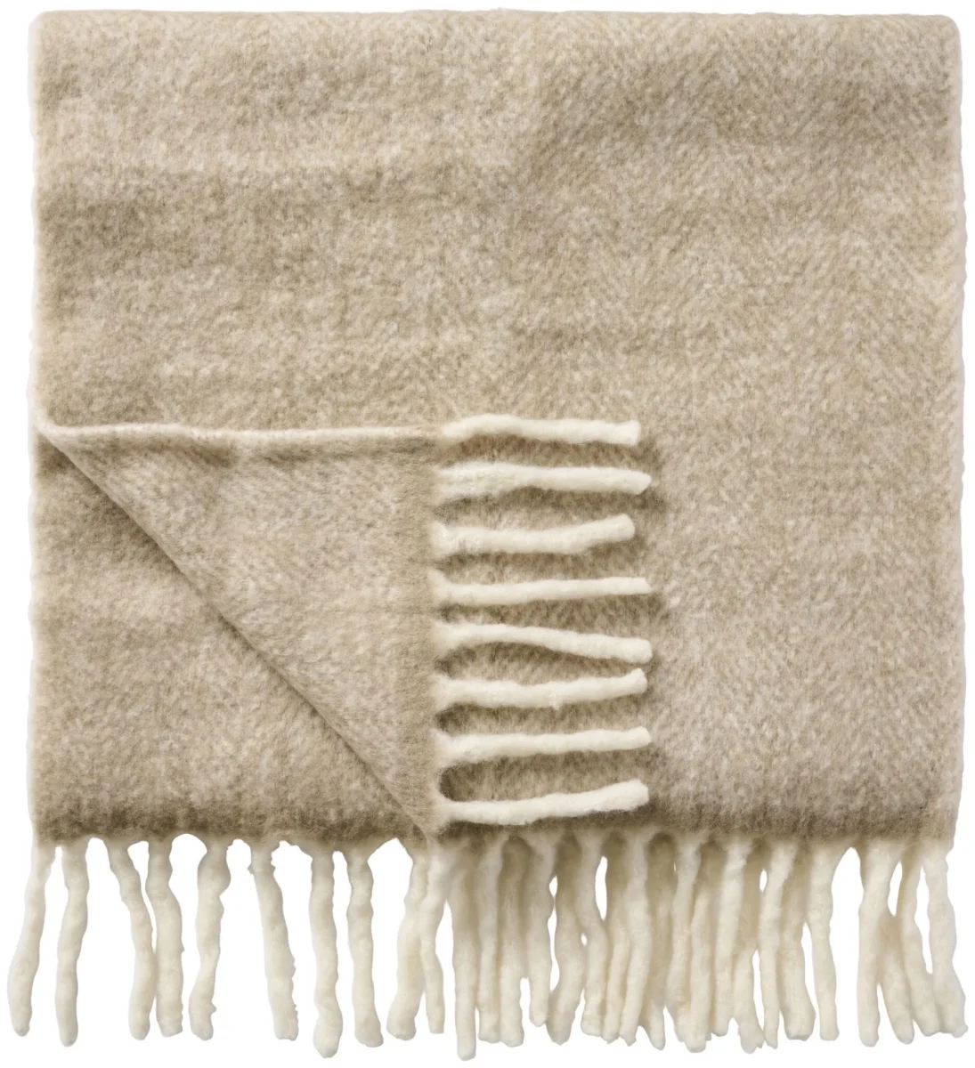 Plaid sandfarben mit weißen Fransen – Bild 2