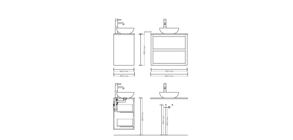 Cervo Unterschrank aus Massiveiche mit doppelter Schublade 80 cm mit Marmorplatte – ohne Aufsatzbecken – Bild 5