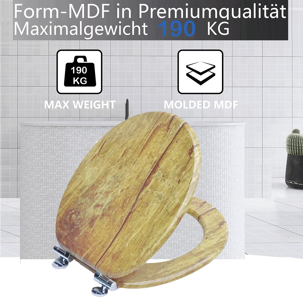 SINOBATH Universal Premium WC-Sitz mit Absenkautomatik Softclose Toilettensitz Holz-Optik — Antibakteriell, Universal – Bild 4