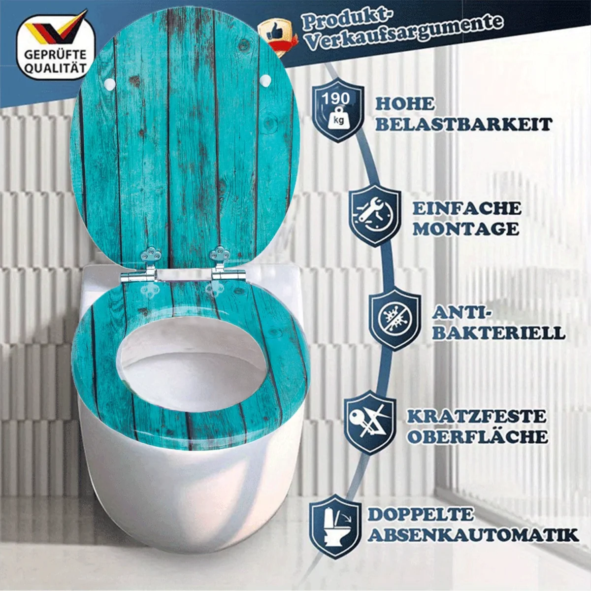 SINOBATH MDF-Holzkern, WC-Sitz Toilettensitz mit Absenkautomatik, Softclose-Scharnier(H144C) – Bild 7