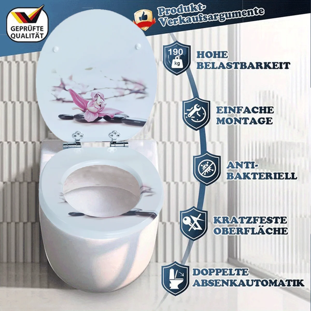 SINOBATH MDF-Holzkern, WC-Sitz Toilettensitz mit Absenkautomatik, Softclose-Scharnier£(H237) – Bild 9