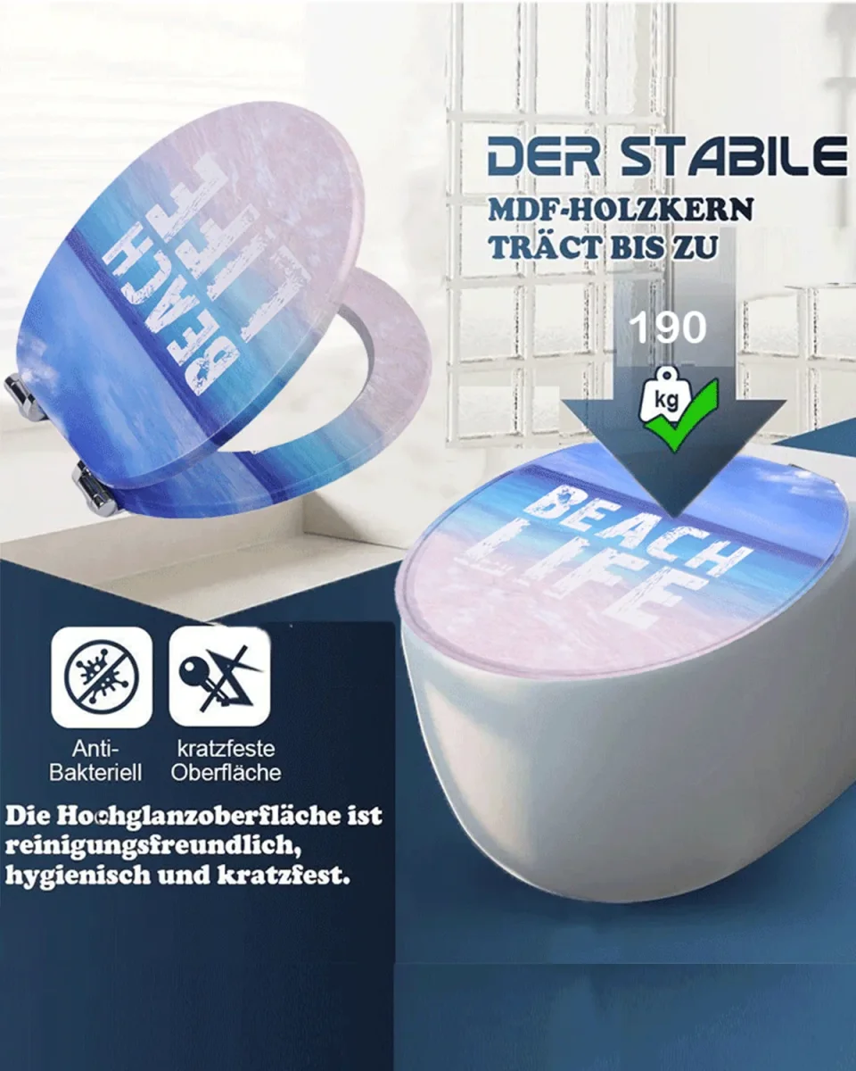 SINOBATH (H344) mit Absenkautomatik, Softclose-Scharnier,MDF-Holzkern, WC-Sitz Toilettensitz (Strandleben) – Bild 3