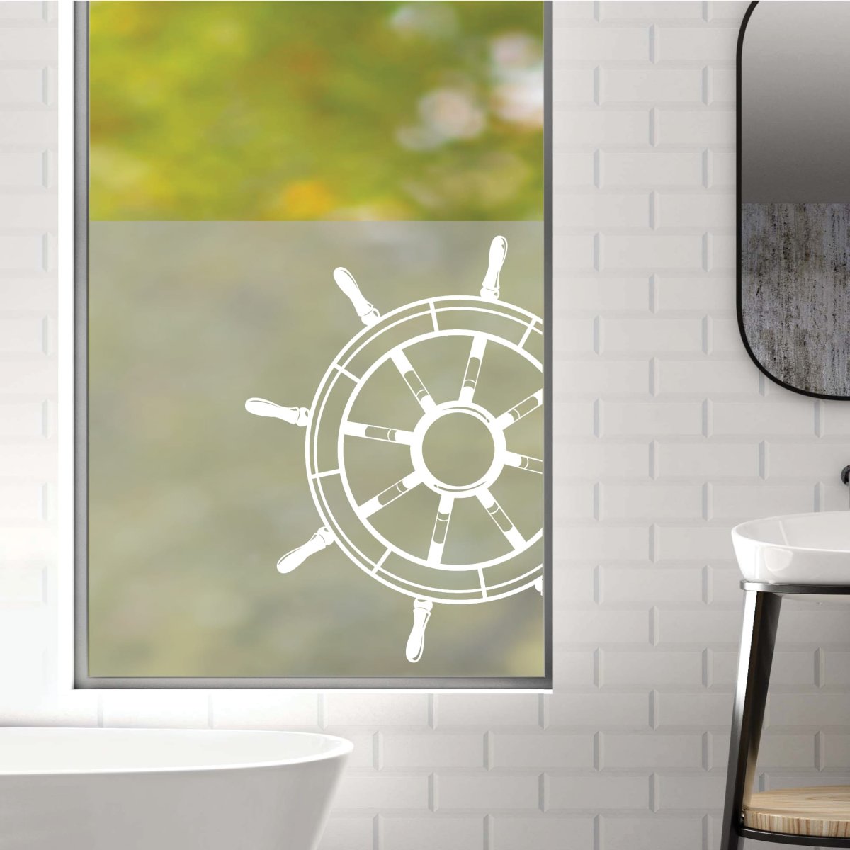 Sichtschutzfolie Duschkabine Steuerrad Maritim Fensterfolie Dusche Duschglastür Duschwand schwarz oder weiß Milchglasfolie – Bild 4