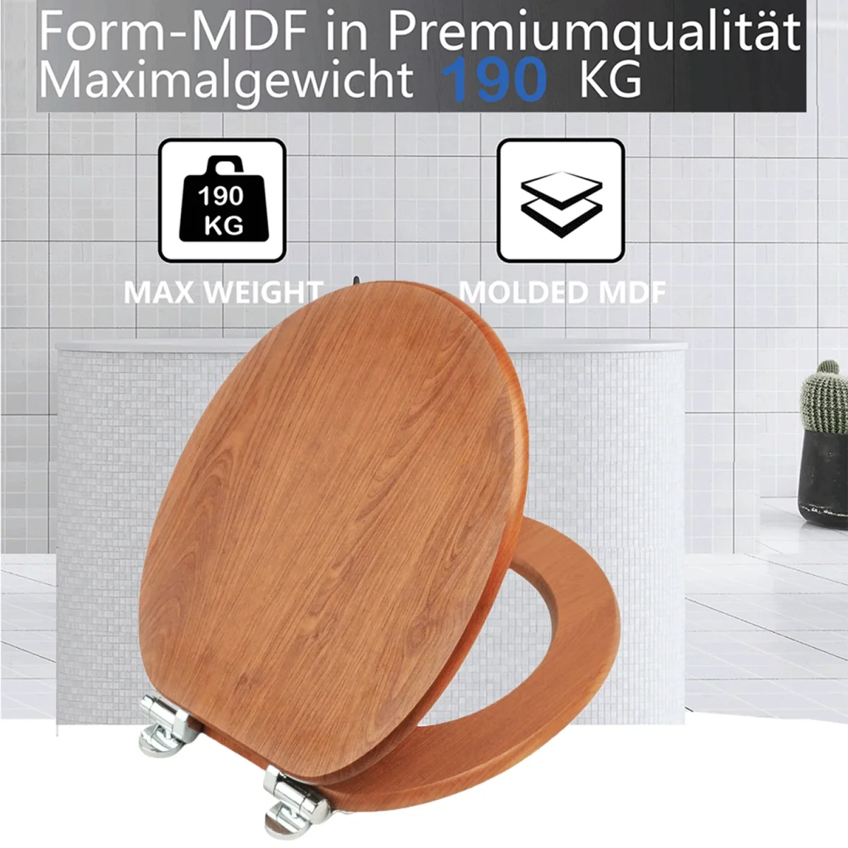 SINOBATH MDF-Holzkern, WC-Sitz Toilettensitz mit Absenkautomatik, Softclose-Scharnier(W86) – Bild 5