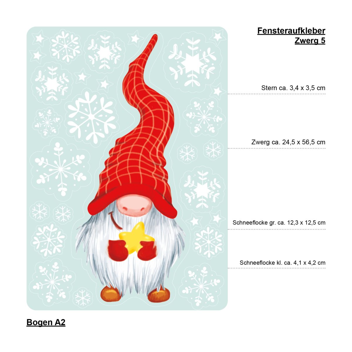 Fensterbild Weihnachten Winter einzelne Zwerge Wichtel und Schneeflocken Fensteraufkleber – Bild 9