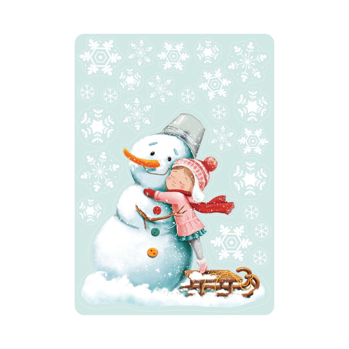 Fensterbild Weihnachten Winter Schneemann mit Mädchen und Schneeflocken Fensteraufkleber Weihnachtsdekoration Winterdekoration – Bild 6