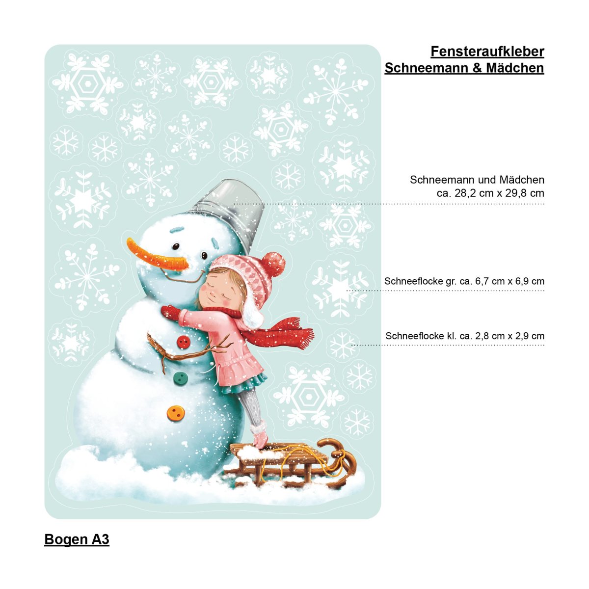 Fensterbild Weihnachten Winter Schneemann mit Mädchen und Schneeflocken Fensteraufkleber Weihnachtsdekoration Winterdekoration – Bild 8
