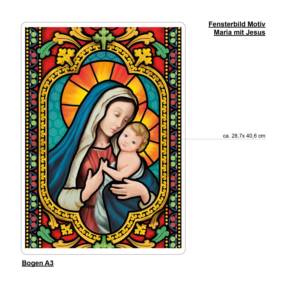 Fensterbild Weihnachten Jesus Maria Kirchenfenster Optik Mosaik Fensterfolie wiederverwendbar – Bild 6