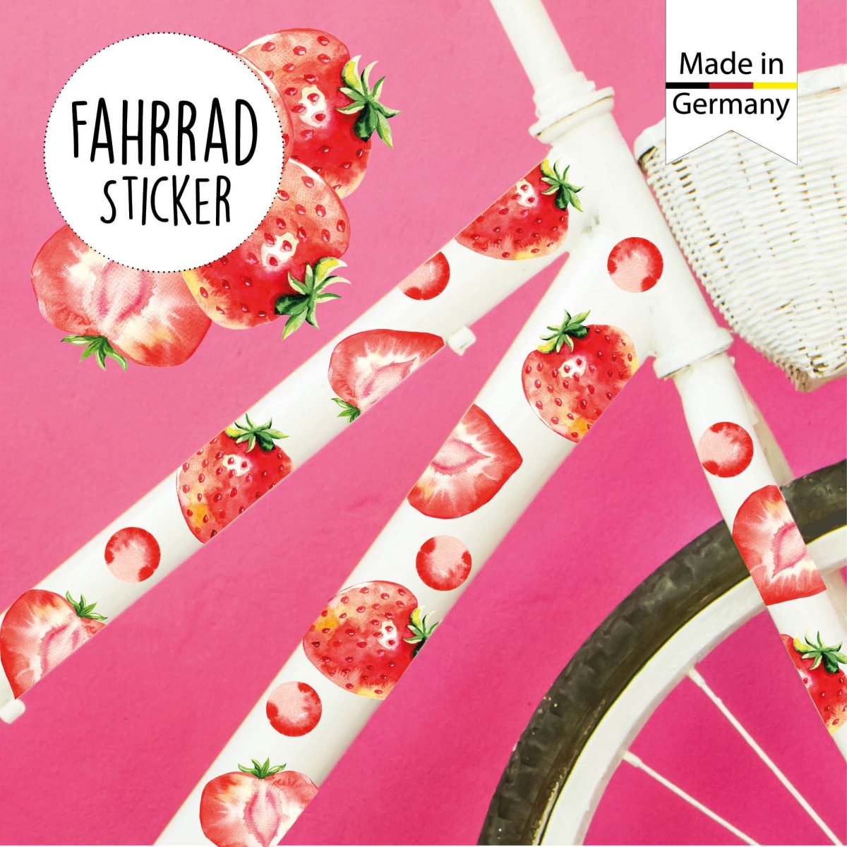 Fahrradaufkleber 36 Erdbeeren Obst Farbig Fahrrad Sticker Fahrraddesign Kinderfahrrad, Geschenk Geburtstag – Bild 4