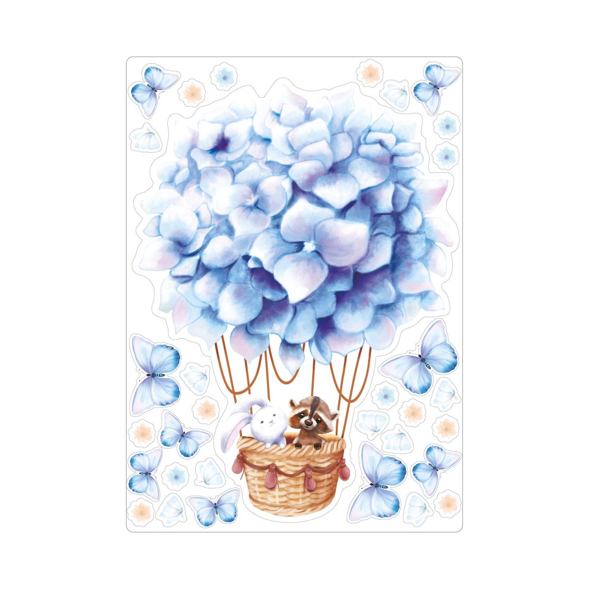 Fensterbild Frühling hellblauer Heißluftballon mit Waschbär und Hase Fensterdeko Kinderzimmer Kind, Frühlingsdeko – Bild 6