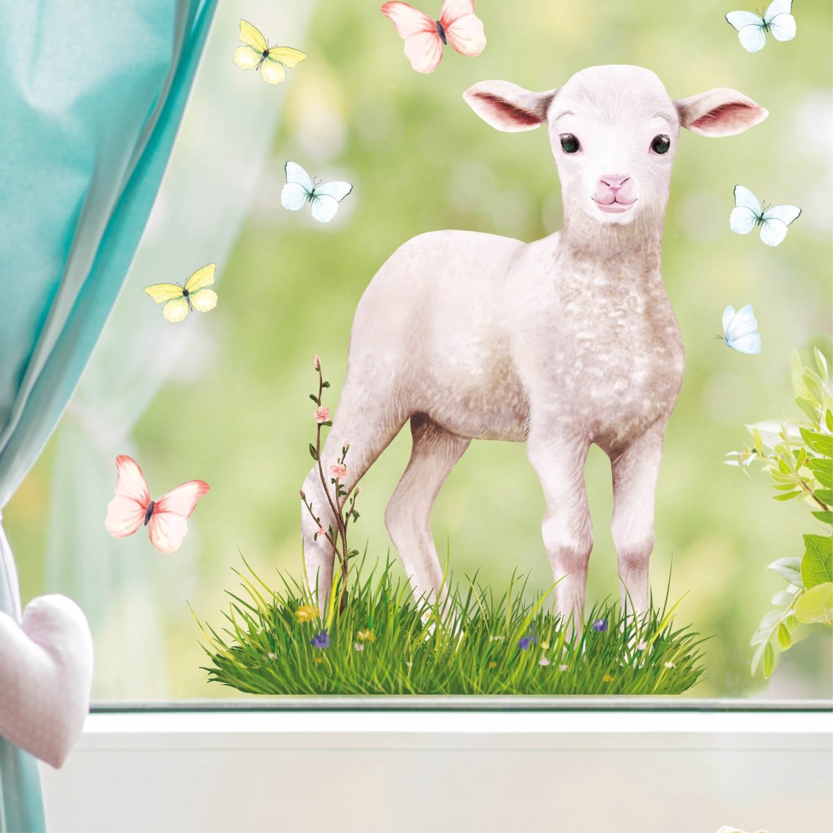Fensterbild Frühling Wiederverwendbar Lamm Blumenwiese Schmetterlinge Fensterdeko Kinder Frühlingsdeko Osterdeko – Bild 3