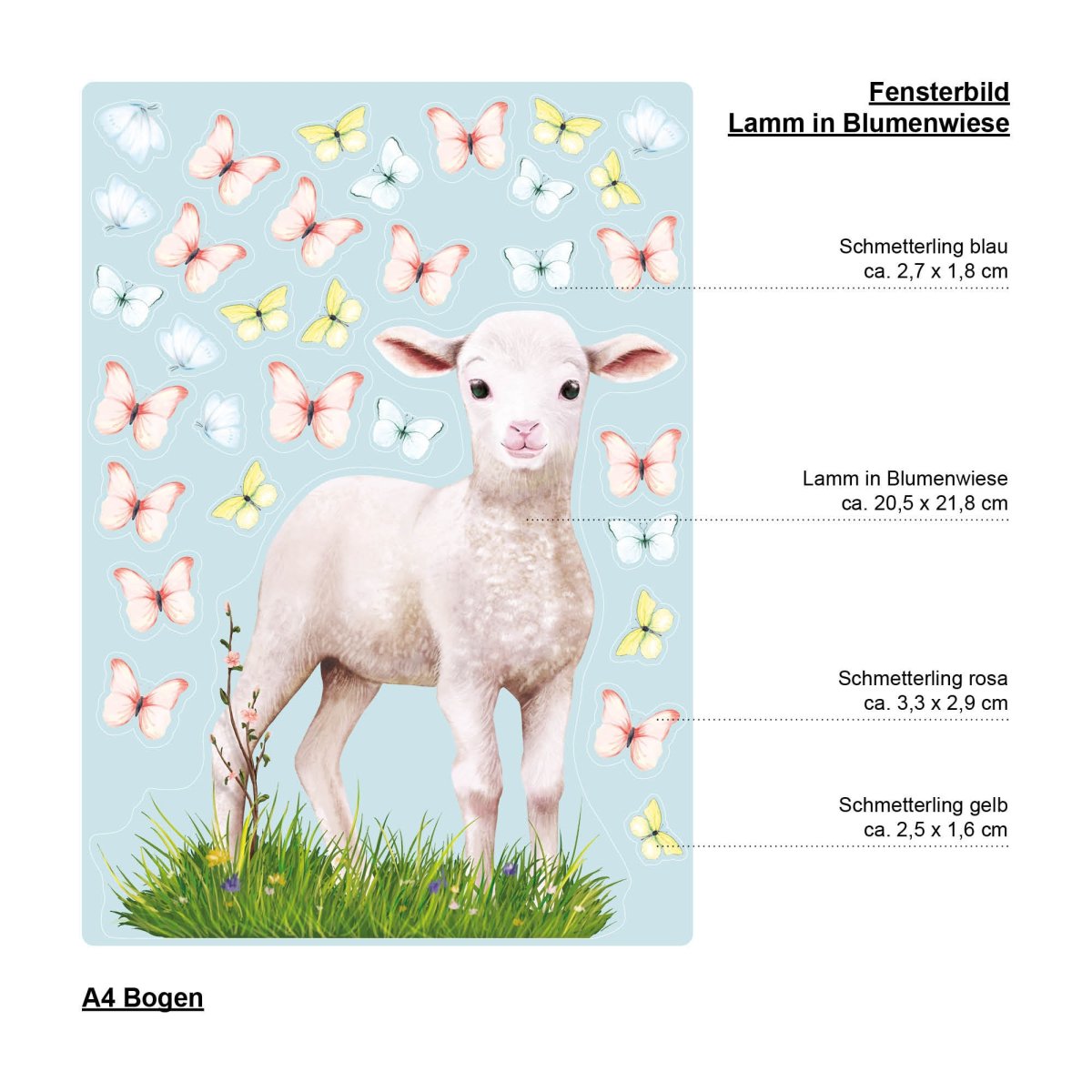Fensterbild Frühling Wiederverwendbar Lamm Blumenwiese Schmetterlinge Fensterdeko Kinder Frühlingsdeko Osterdeko – Bild 7