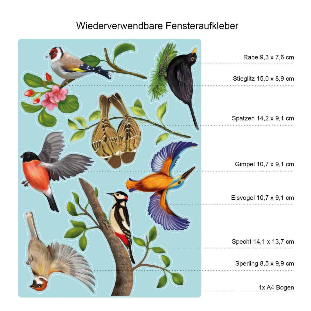 Fensterbild Frühling Vogel Vögel Vogelset bunt farbig wiederverwendbare Fensteraufkleber Kinderzimmer Baby Kind, Osterdeko, Frühlingsdeko – Bild 6