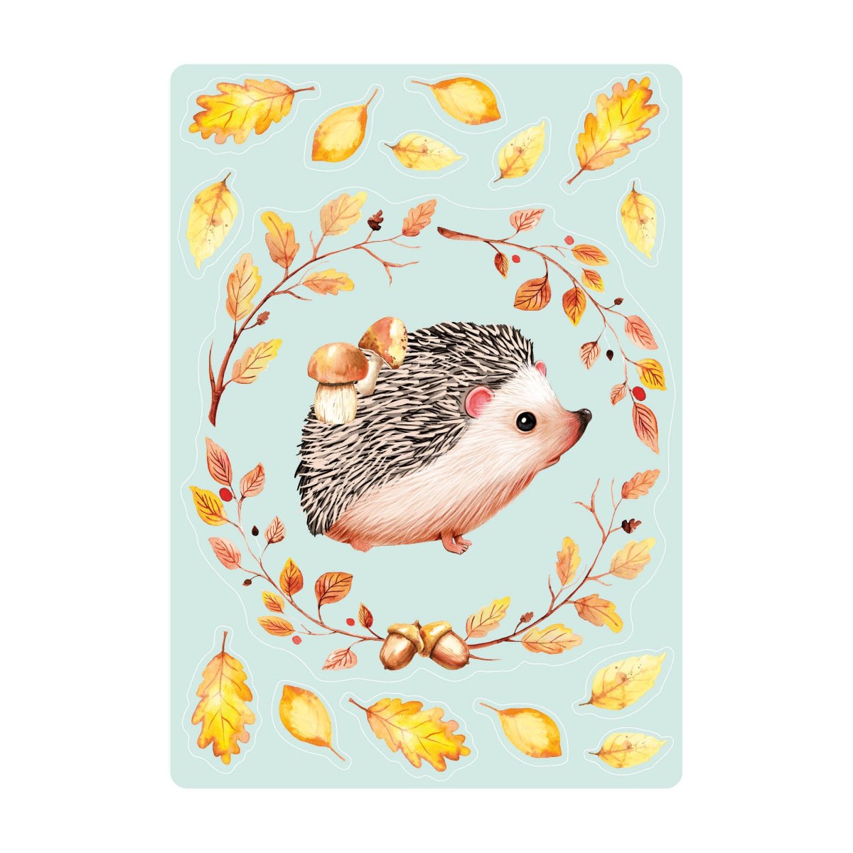 Fensterbild Herbst Igel mit Pilzen und Blätterkranz wiederverwendbare Fensteraufkleber Kinderzimmer – Bild 6