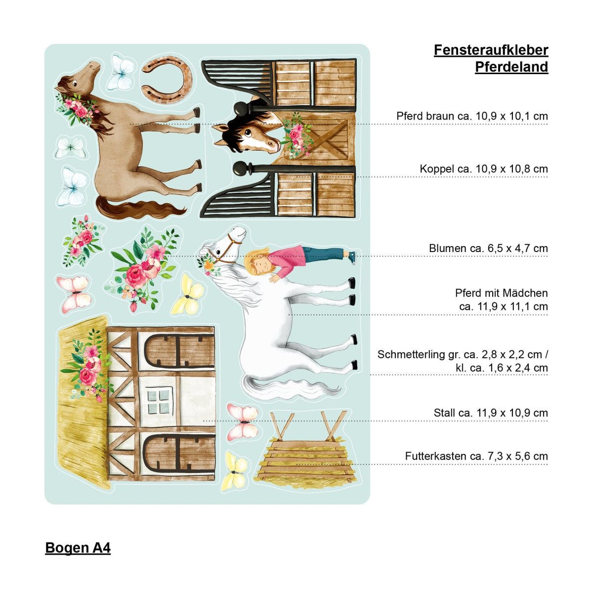 Fensterbild Pferde Frühling Sommer Pferdehof Blumen wiederverwendbare Fensteraufkleber Kinderzimmer Mädchen Kind – Bild 7
