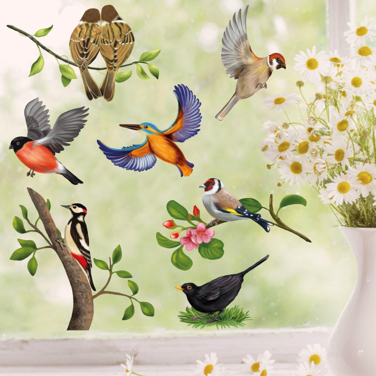 Fensterbild Vögel einzeln Vogel bunte Fensterdekoration wiederverwendbare Fenstersticker, Osterdeko, Frühlingsdeko Frühling Ostern – Bild 2