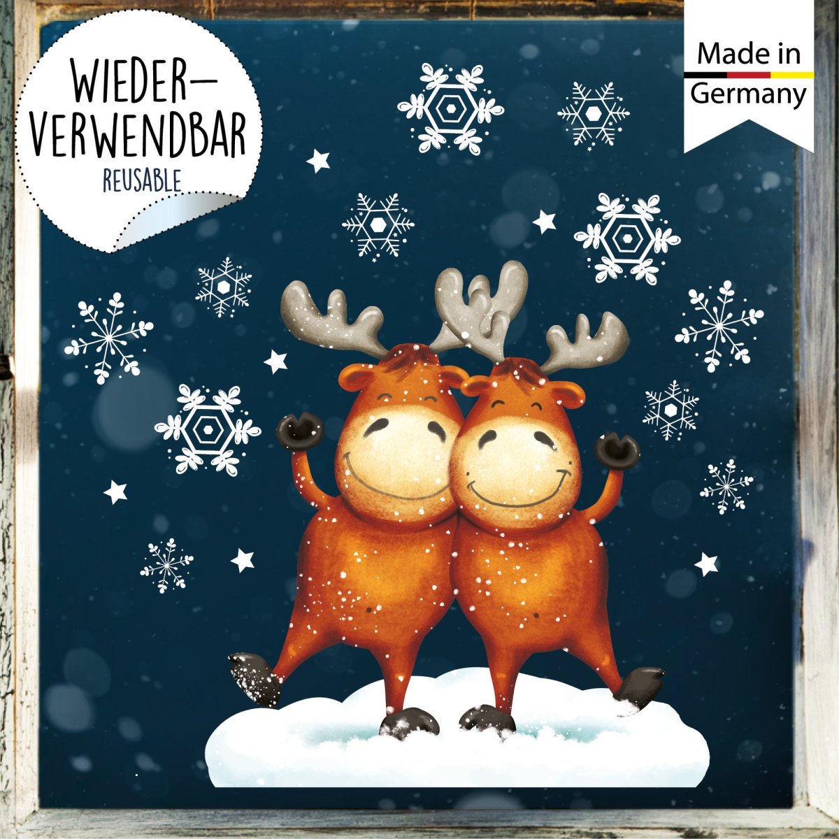 Fensterbild Weihnachten Winter wiederverwendbar Elche Weihnachtsdekoration Fensteraufkleber – Bild 4