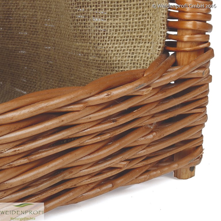 Kaminholzkorb, Holzkorb aus Weide, rechteckig mit Jute – Bild 5