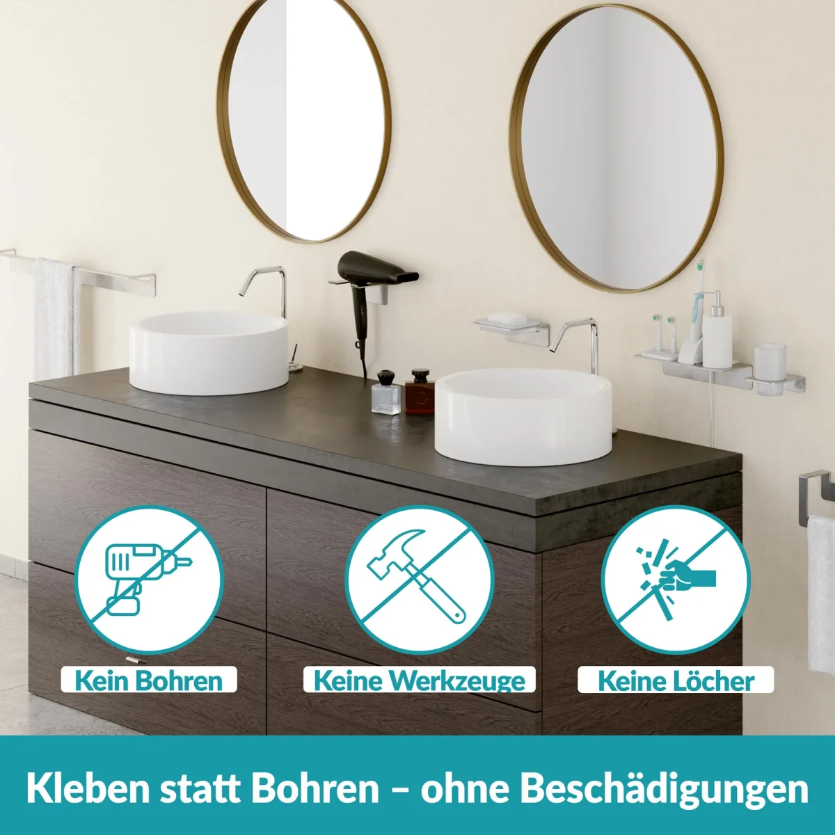 Handtuchstange ohne Bohren - 60 cm - rostfreier Edelstahl - Silber – Bild 3