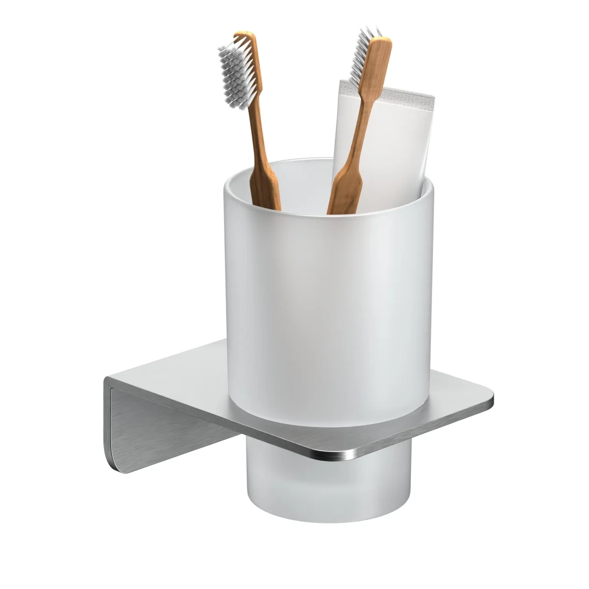 Zahnputzbecher rund silber - Glas und Edelstahl - ohne bohren – Bild 2