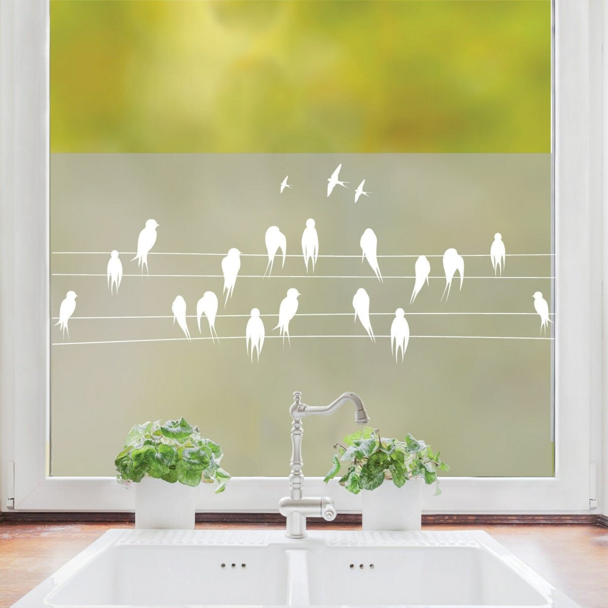 Sichtschutzfolie Fenster Vögel Leitung Fensterfolie Fensterdeko Milchglasfolie – Bild 2