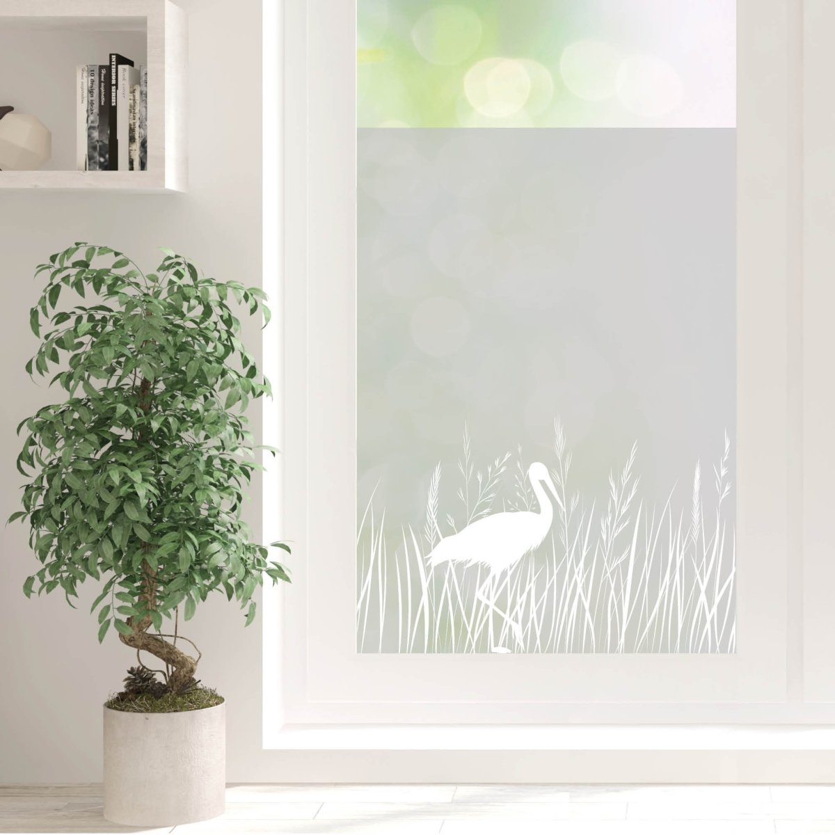Sichtschutzfolie Storch und Gräser Wildblumen florale Fensterfolie Fensterdeko Milchglasfolie Folie Fenster – Bild 5