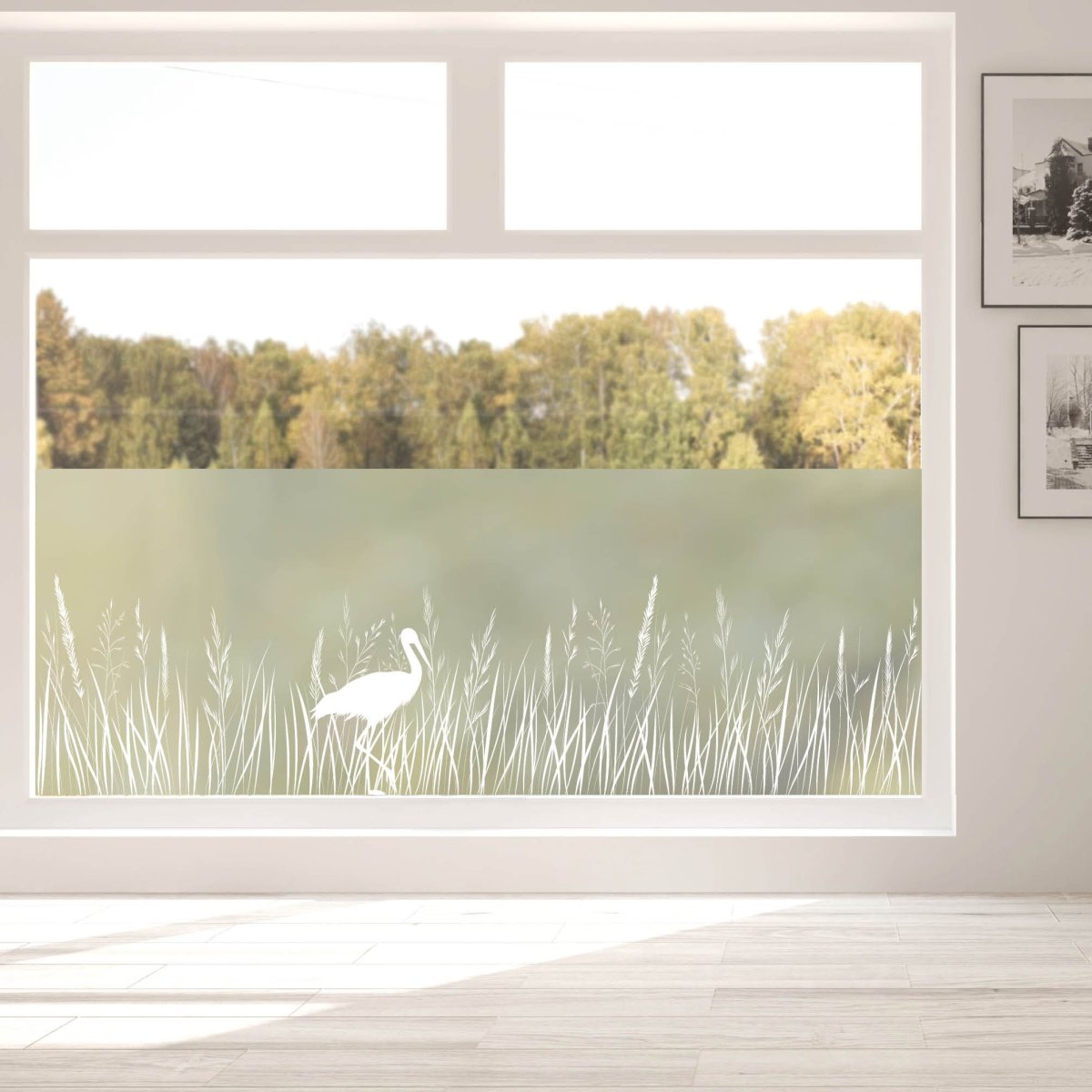 Sichtschutzfolie Storch und Gräser Wildblumen florale Fensterfolie Fensterdeko Milchglasfolie Folie Fenster – Bild 4