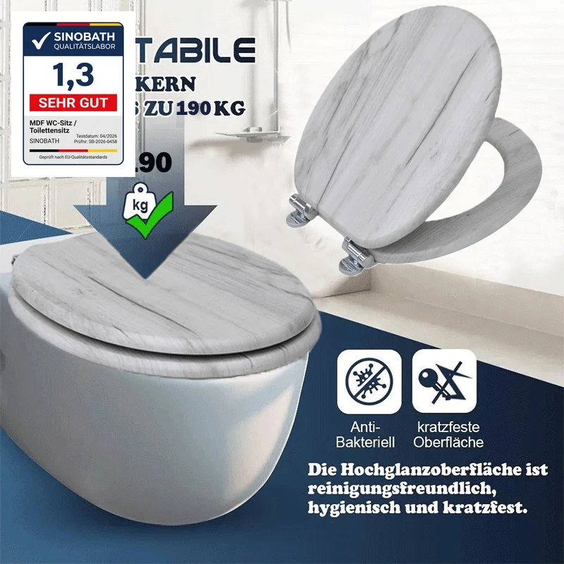SINOBATH MDF-Holzkern, WC-Sitz Toilettensitz mit Absenkautomatik, Softclose-Scharnier(W109)