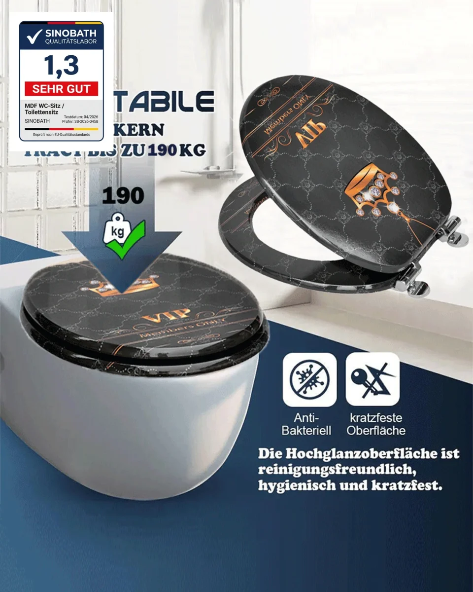 SINOBATH (H353) mit Absenkautomatik, Softclose-Scharnier,MDF-Holzkern, WC-Sitz Toilettensitz (Krone) – Bild 2