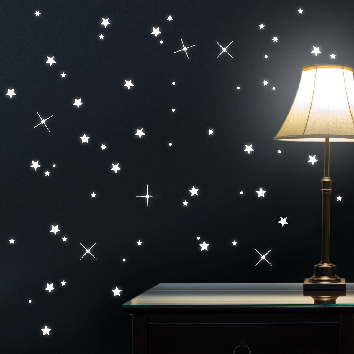 Leuchtaufkleber Sterne 60 Stück leuchtend fluoreszierend Dekoration Sternenhimmel Wandtattoo Kinderzimmer – Bild 5