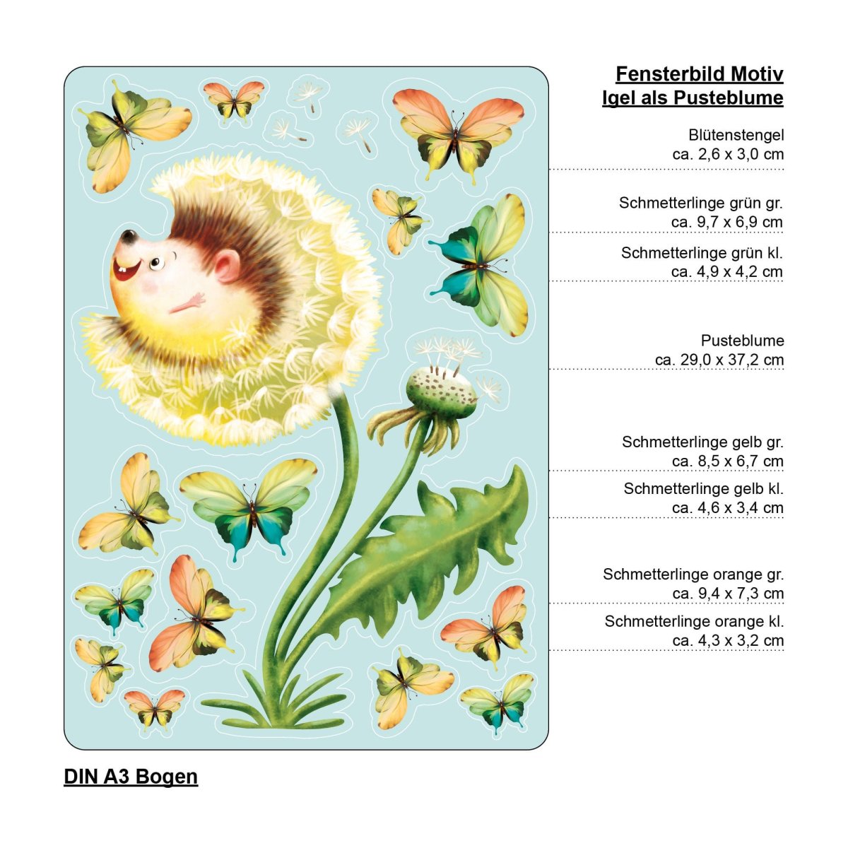 Wiederverwendbares Fensterbild Frühling Ostern Igel Pusteblume Schmetterlinge Fensterdeko Kinderzimmer Kind, Frühlingsdeko, Osterdeko – Bild 6