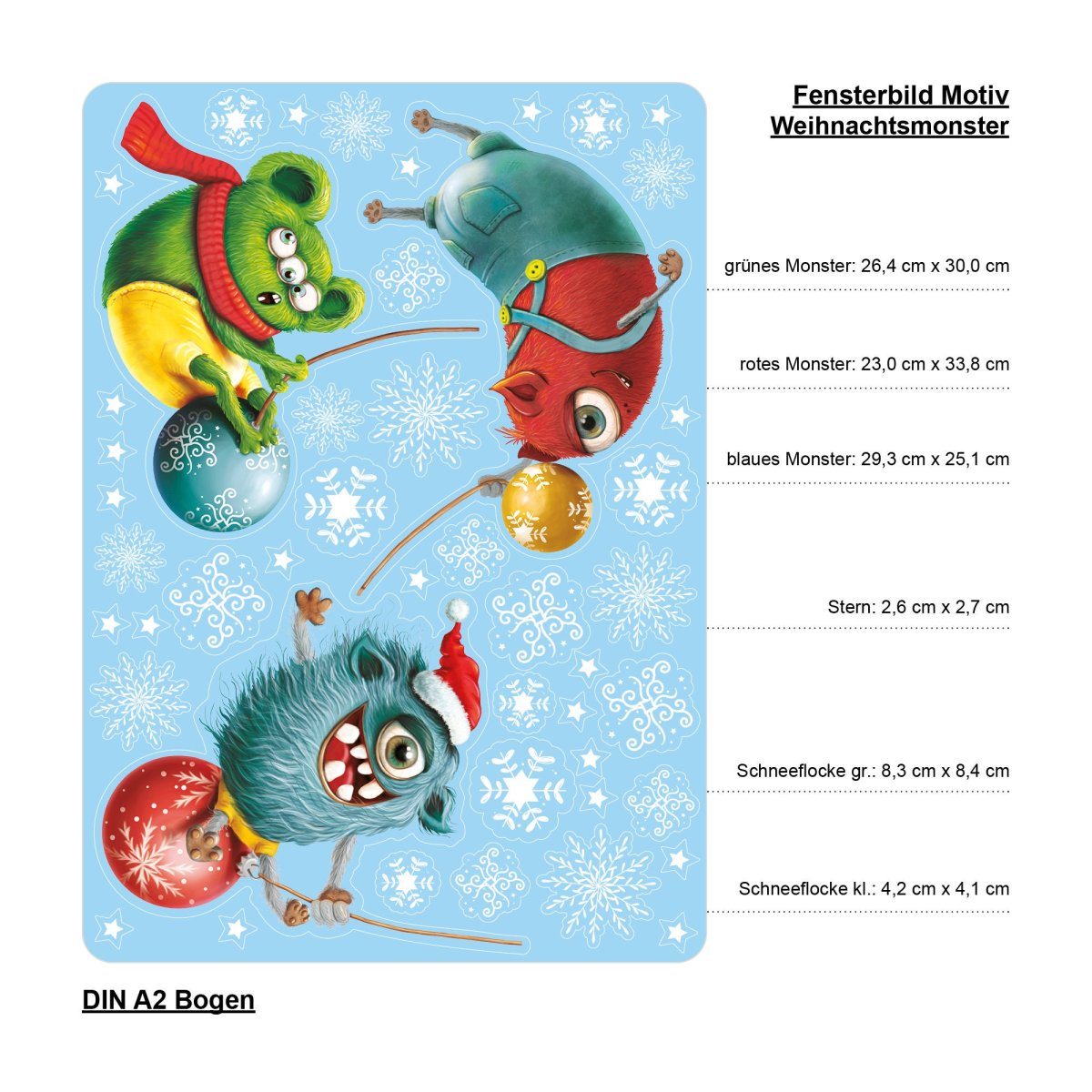 Wiederverwendbares Fensterbild Weihnachten Winter Monster Adventsdeko Kinderzimmer – Bild 9