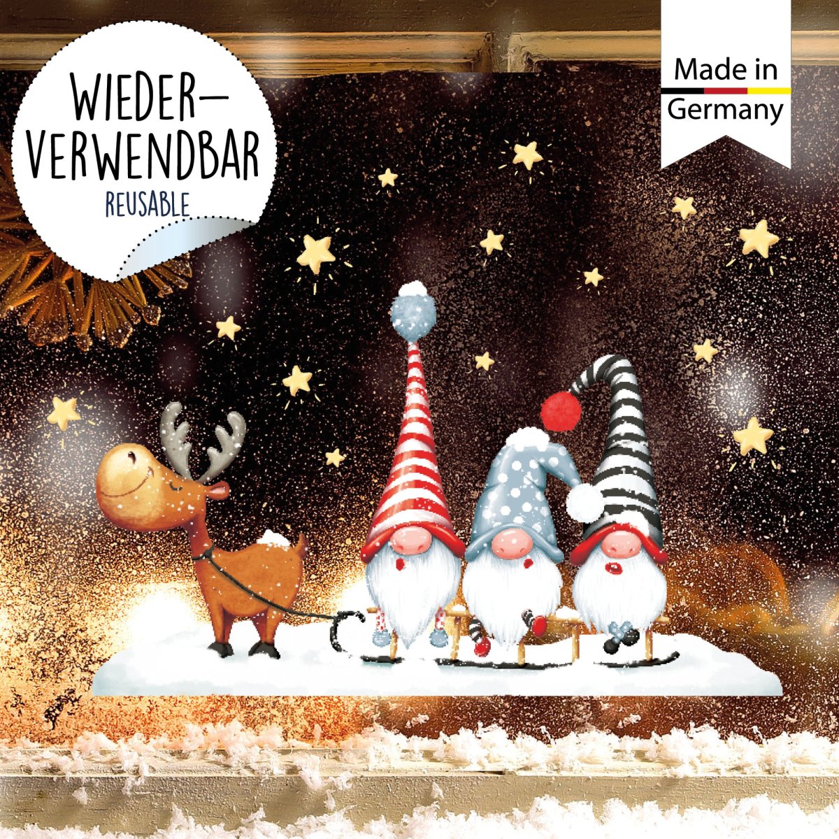 XXL Fensterbild Weihnachten Winter Elch mit Zwergen Schlitten Fensterdeko Schaufenstergestaltung – Bild 6