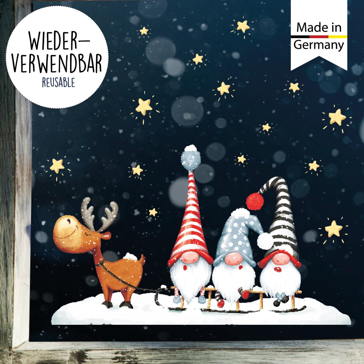 XXL Fensterbild Weihnachten Winter Elch mit Zwergen Schlitten Fensterdeko Schaufenstergestaltung – Bild 5
