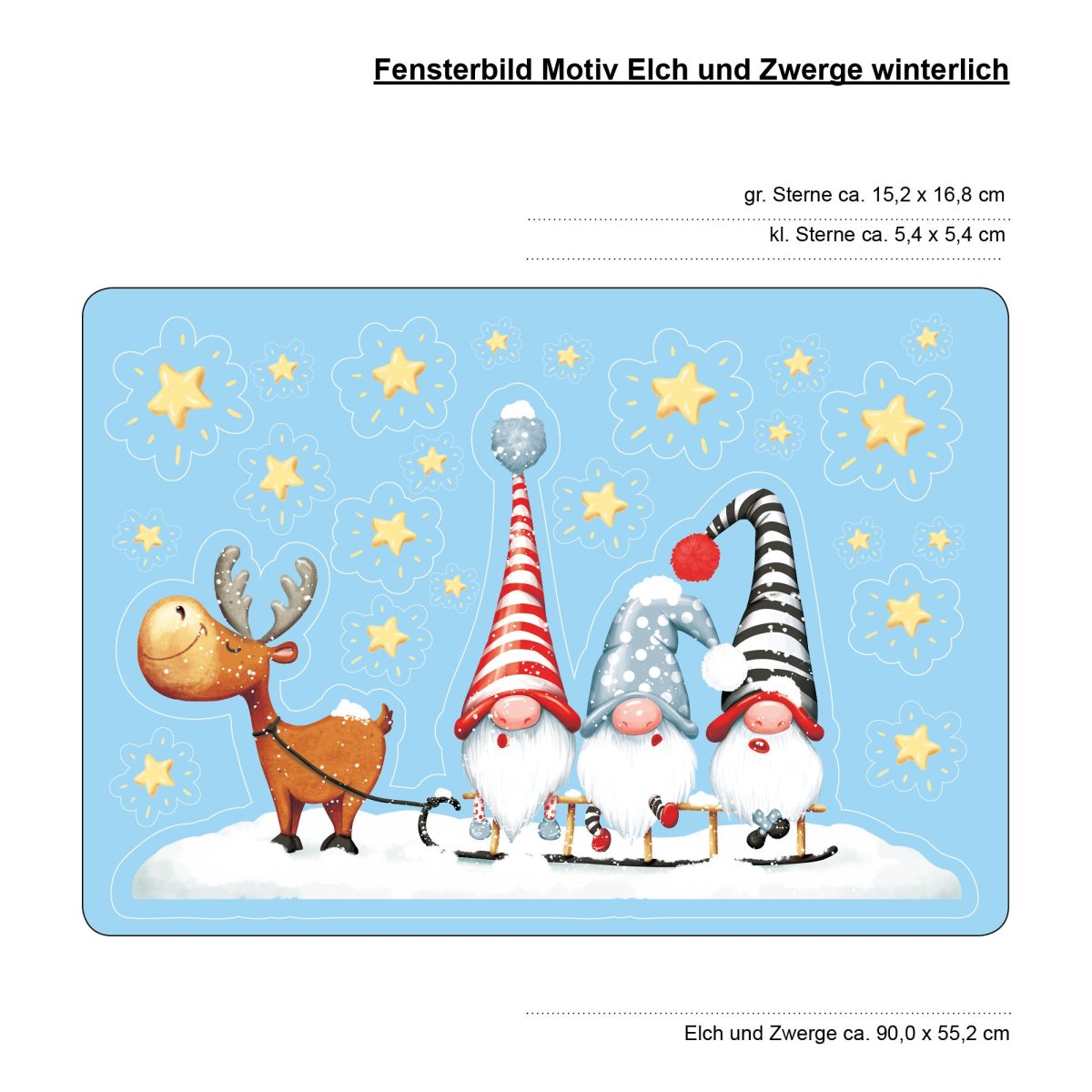 XXL Fensterbild Weihnachten Winter Elch mit Zwergen Schlitten Fensterdeko Schaufenstergestaltung – Bild 4